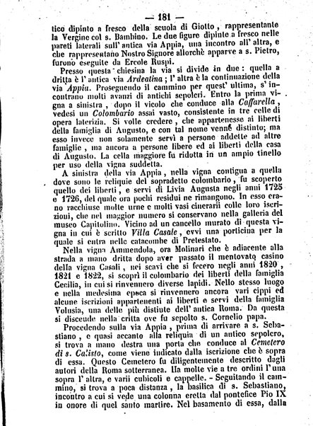 Roma antica e Roma moderna, ovvero Nuovissimo itinerario storico-popolare-economico tanto della moderna città indicante tutti gli edifizi notevoli che sono in essa, quanto le cose più celebri dell'antica Roma e ne' suoi dintorni diviso in otto giornate e redatto sulle opere del Vasi, del Nibby, del Canina ed altri distinti archeologi / per A. Finardi