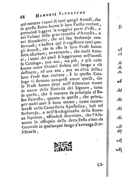 Memorie istoriche dell'adunanza degli arcadi. / [Michel Giuseppe Morei]