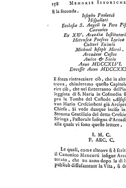 Memorie istoriche dell'adunanza degli arcadi. / [Michel Giuseppe Morei]