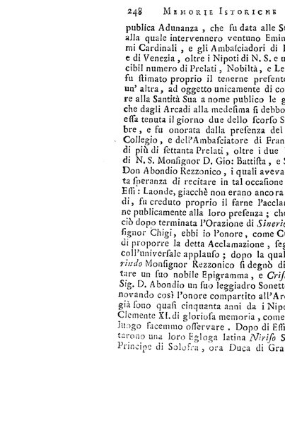 Memorie istoriche dell'adunanza degli arcadi. / [Michel Giuseppe Morei]