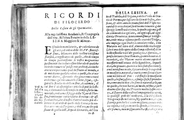 Della famosissima compagnia della Lesina dialogo, capitoli, ragionamenti, con l'assotigliamento in tredici punture della punta d'essa Lesina. Alla quale s'e rifatto il manico in trenta modi, & doppo quelli in venti altri ... Con la nuoua aggiunta del modo di ricevere li nouitij delle pene debite a' cattiui lesinanti, di tre consulti delle matrone per entrare in questa compagnia. E de gli auuertimenti sopra le malitie de' contadini. Post'insieme dall'Academico Speculatiuo, e raccolti dallo Economo della spilorceria. ...