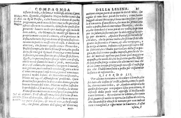 Della famosissima compagnia della Lesina dialogo, capitoli, ragionamenti, con l'assotigliamento in tredici punture della punta d'essa Lesina. Alla quale s'e rifatto il manico in trenta modi, & doppo quelli in venti altri ... Con la nuoua aggiunta del modo di ricevere li nouitij delle pene debite a' cattiui lesinanti, di tre consulti delle matrone per entrare in questa compagnia. E de gli auuertimenti sopra le malitie de' contadini. Post'insieme dall'Academico Speculatiuo, e raccolti dallo Economo della spilorceria. ...
