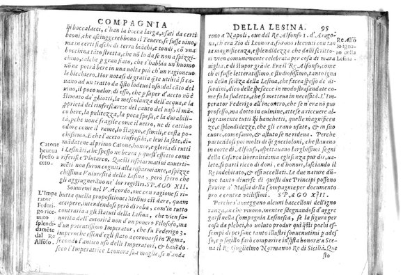 Della famosissima compagnia della Lesina dialogo, capitoli, ragionamenti, con l'assotigliamento in tredici punture della punta d'essa Lesina. Alla quale s'e rifatto il manico in trenta modi, & doppo quelli in venti altri ... Con la nuoua aggiunta del modo di ricevere li nouitij delle pene debite a' cattiui lesinanti, di tre consulti delle matrone per entrare in questa compagnia. E de gli auuertimenti sopra le malitie de' contadini. Post'insieme dall'Academico Speculatiuo, e raccolti dallo Economo della spilorceria. ...