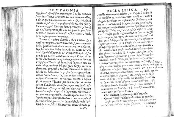 Della famosissima compagnia della Lesina dialogo, capitoli, ragionamenti, con l'assotigliamento in tredici punture della punta d'essa Lesina. Alla quale s'e rifatto il manico in trenta modi, & doppo quelli in venti altri ... Con la nuoua aggiunta del modo di ricevere li nouitij delle pene debite a' cattiui lesinanti, di tre consulti delle matrone per entrare in questa compagnia. E de gli auuertimenti sopra le malitie de' contadini. Post'insieme dall'Academico Speculatiuo, e raccolti dallo Economo della spilorceria. ...