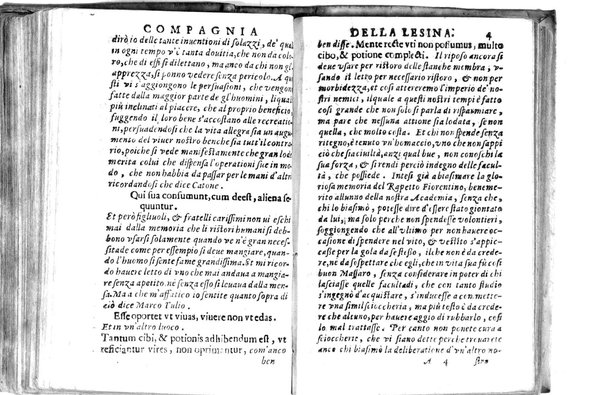 Della famosissima compagnia della Lesina dialogo, capitoli, ragionamenti, con l'assotigliamento in tredici punture della punta d'essa Lesina. Alla quale s'e rifatto il manico in trenta modi, & doppo quelli in venti altri ... Con la nuoua aggiunta del modo di ricevere li nouitij delle pene debite a' cattiui lesinanti, di tre consulti delle matrone per entrare in questa compagnia. E de gli auuertimenti sopra le malitie de' contadini. Post'insieme dall'Academico Speculatiuo, e raccolti dallo Economo della spilorceria. ...