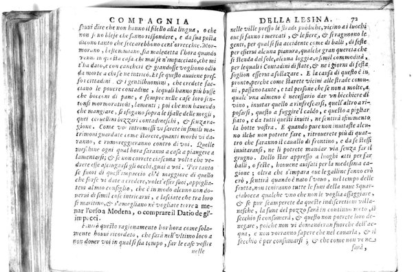 Della famosissima compagnia della Lesina dialogo, capitoli, ragionamenti, con l'assotigliamento in tredici punture della punta d'essa Lesina. Alla quale s'e rifatto il manico in trenta modi, & doppo quelli in venti altri ... Con la nuoua aggiunta del modo di ricevere li nouitij delle pene debite a' cattiui lesinanti, di tre consulti delle matrone per entrare in questa compagnia. E de gli auuertimenti sopra le malitie de' contadini. Post'insieme dall'Academico Speculatiuo, e raccolti dallo Economo della spilorceria. ...