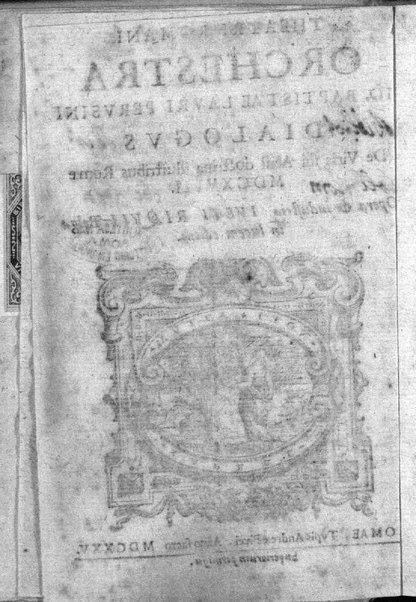 Theatri Romani orchestra Io. Baptistae Lauri Perusini dialogus de viris sui aeui doctrina illustribus Romae 1618. Opera & industria Iusti Riquii Belgae in lucem editus