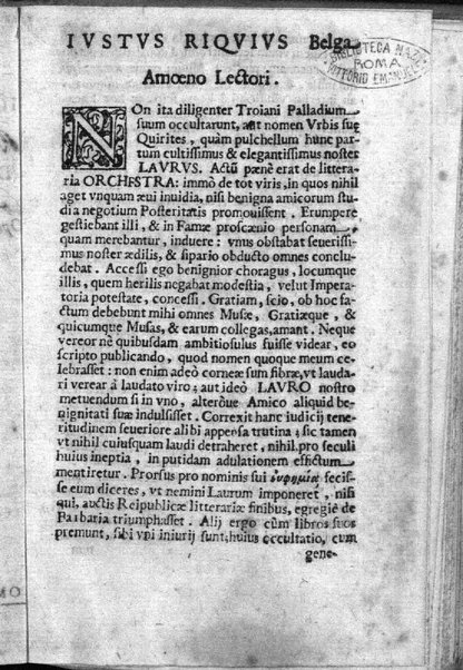 Theatri Romani orchestra Io. Baptistae Lauri Perusini dialogus de viris sui aeui doctrina illustribus Romae 1618. Opera & industria Iusti Riquii Belgae in lucem editus