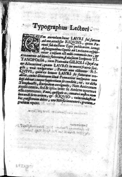 Theatri Romani orchestra Io. Baptistae Lauri Perusini dialogus de viris sui aeui doctrina illustribus Romae 1618. Opera & industria Iusti Riquii Belgae in lucem editus