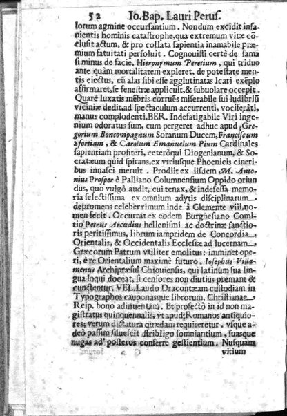 Theatri Romani orchestra Io. Baptistae Lauri Perusini dialogus de viris sui aeui doctrina illustribus Romae 1618. Opera & industria Iusti Riquii Belgae in lucem editus