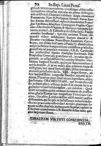 Theatri Romani orchestra Io. Baptistae Lauri Perusini dialogus de viris sui aeui doctrina illustribus Romae 1618. Opera & industria Iusti Riquii Belgae in lucem editus