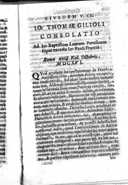 Theatri Romani orchestra Io. Baptistae Lauri Perusini dialogus de viris sui aeui doctrina illustribus Romae 1618. Opera & industria Iusti Riquii Belgae in lucem editus