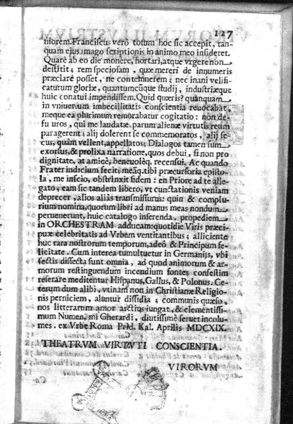 Theatri Romani orchestra Io. Baptistae Lauri Perusini dialogus de viris sui aeui doctrina illustribus Romae 1618. Opera & industria Iusti Riquii Belgae in lucem editus