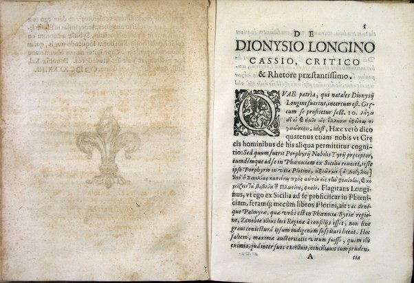 Dionysij Longini Cassij Graeci rhetoris De sublimi genere dicendi libellus nunc vltimò accurata, ac triplici in latinum expositione emissus, et luculenta praelectione illustratus cura, ac diligentia Caroli Manolesij bibliopolae