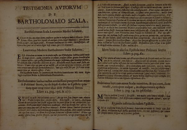 Bartholomæi Scalæ equitis Florentini De historia Florentinorum quæ extant in bibliotheca Medicæa, edita ab Oligero Iacobæo