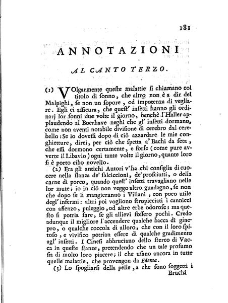 Del baco da seta canti 4. con annotazioni. / [Zaccaria Betti]