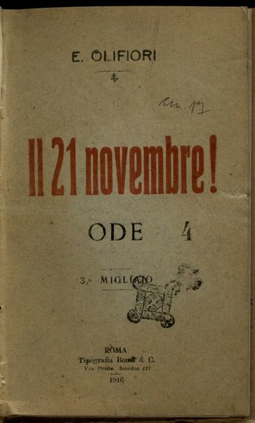 Il 21 novembre! : ode / E. Olifiori