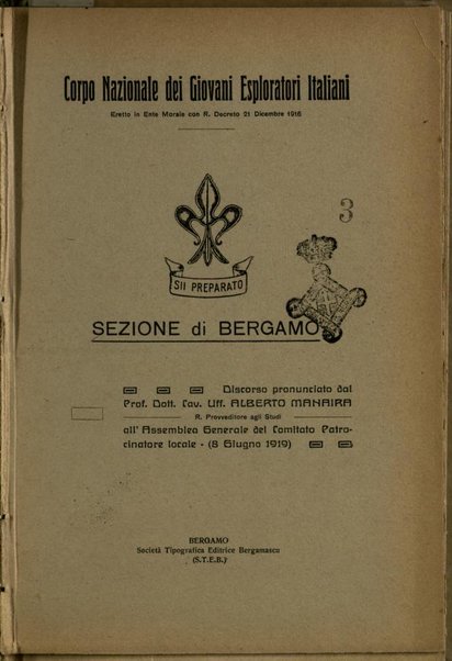 Discorso pronunciato da Alberto Manaira all'Assemblea generale del Comitato Patrocinatore locale, 8 giugno 1919