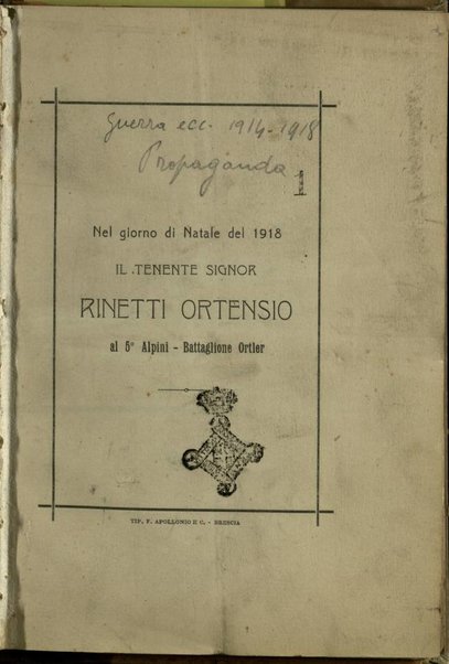 Nel giorno di Natale del 1918 / tenente Rinetti Ortensio