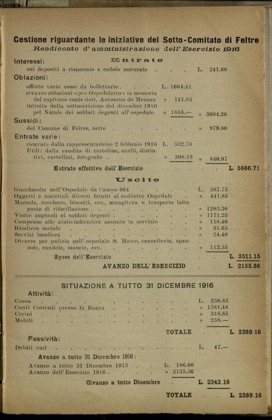 Croce rossa italiana sotto comitato di Feltre : relazione per l'anno 1916