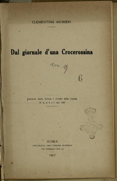 Dal giornale d'una crocerossina / Clementina Aschieri