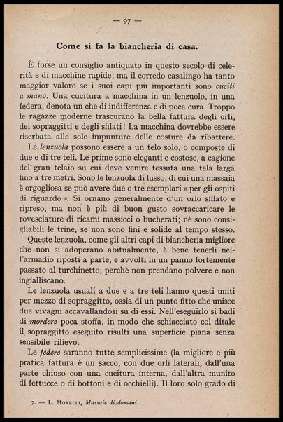 Massaie di domani : conversazioni di economia domestica : per le scuole secondarie di avviamento professionale a tipo industriale femminile / Lidia Morelli