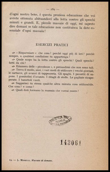 Massaie di domani : conversazioni di economia domestica : per le scuole secondarie di avviamento professionale a tipo industriale femminile / Lidia Morelli