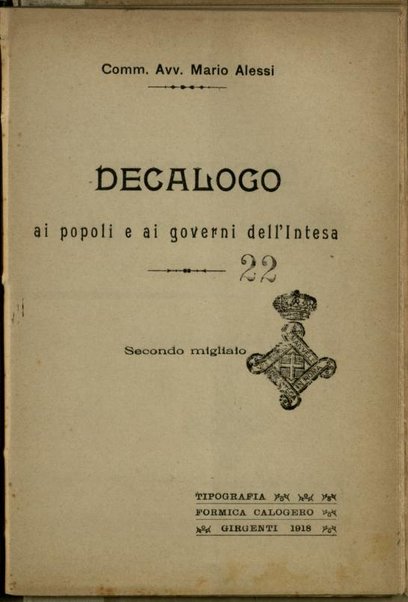 Decalogo ai popoli e ai governi dell'Intesa / Mario Alessi