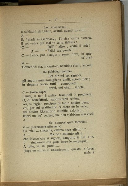 Il nostro ricreatorio ; un pensiero ai combattenti : versi recitati nel teatro G. Rovetta il 29 aprile 1917 / \Caterina Bonizzardi Sbardolini!