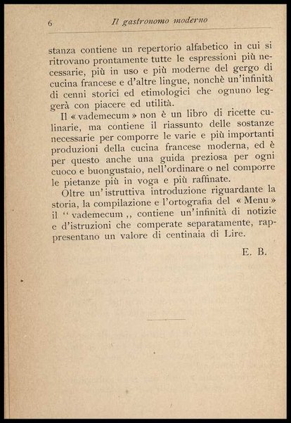 Il Gastronomo moderno : vademecum ad uso degli albergatori, cuochi, segretari e personale d'albergo, corredato da 250 menus originali e moderni e da un dizionario di cucina contenente oltre 4000 traduzioni ed annotazioni sul significato e l'etimologia dei termini più in uso nel gergo di cucina francese