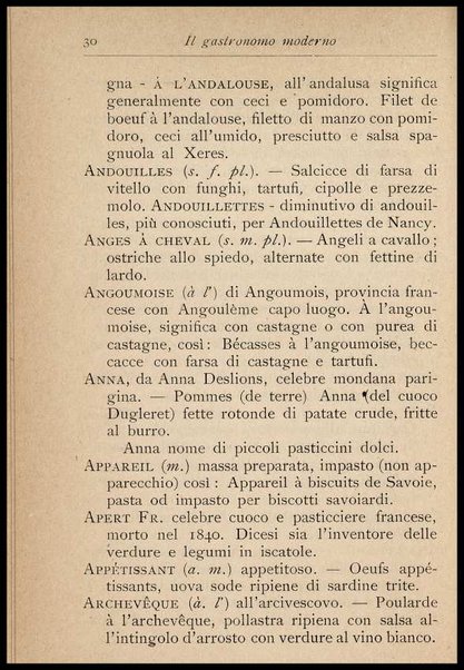 Il Gastronomo moderno : vademecum ad uso degli albergatori, cuochi, segretari e personale d'albergo, corredato da 250 menus originali e moderni e da un dizionario di cucina contenente oltre 4000 traduzioni ed annotazioni sul significato e l'etimologia dei termini più in uso nel gergo di cucina francese