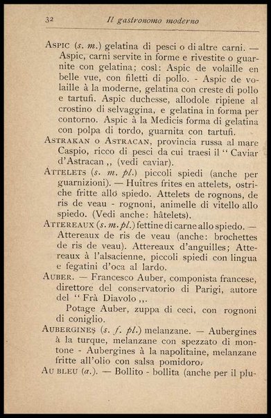 Il Gastronomo moderno : vademecum ad uso degli albergatori, cuochi, segretari e personale d'albergo, corredato da 250 menus originali e moderni e da un dizionario di cucina contenente oltre 4000 traduzioni ed annotazioni sul significato e l'etimologia dei termini più in uso nel gergo di cucina francese