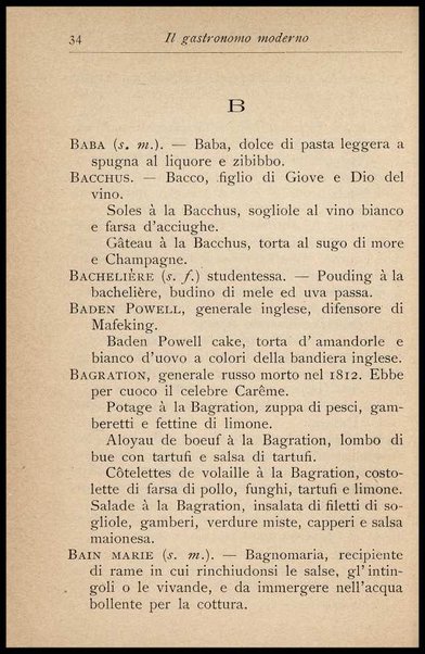 Il Gastronomo moderno : vademecum ad uso degli albergatori, cuochi, segretari e personale d'albergo, corredato da 250 menus originali e moderni e da un dizionario di cucina contenente oltre 4000 traduzioni ed annotazioni sul significato e l'etimologia dei termini più in uso nel gergo di cucina francese