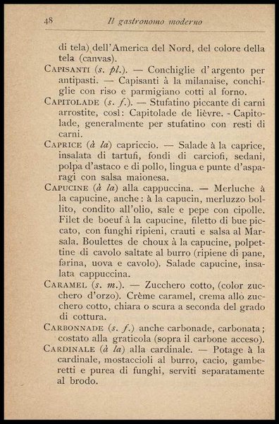 Il Gastronomo moderno : vademecum ad uso degli albergatori, cuochi, segretari e personale d'albergo, corredato da 250 menus originali e moderni e da un dizionario di cucina contenente oltre 4000 traduzioni ed annotazioni sul significato e l'etimologia dei termini più in uso nel gergo di cucina francese