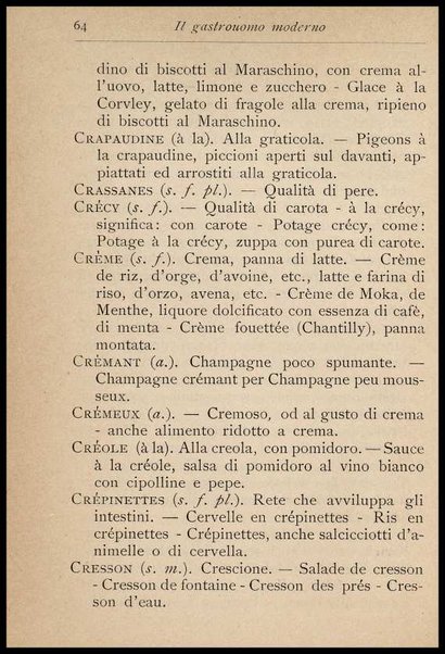 Il Gastronomo moderno : vademecum ad uso degli albergatori, cuochi, segretari e personale d'albergo, corredato da 250 menus originali e moderni e da un dizionario di cucina contenente oltre 4000 traduzioni ed annotazioni sul significato e l'etimologia dei termini più in uso nel gergo di cucina francese