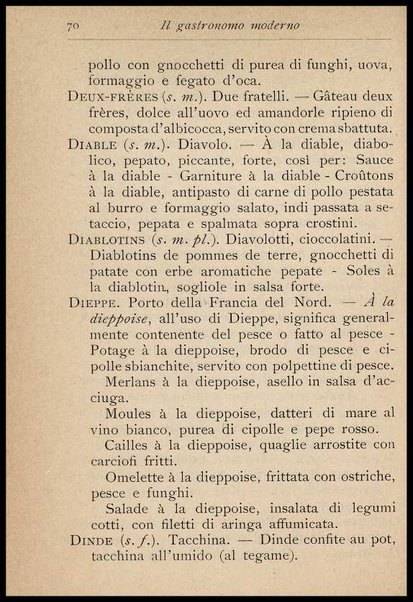 Il Gastronomo moderno : vademecum ad uso degli albergatori, cuochi, segretari e personale d'albergo, corredato da 250 menus originali e moderni e da un dizionario di cucina contenente oltre 4000 traduzioni ed annotazioni sul significato e l'etimologia dei termini più in uso nel gergo di cucina francese