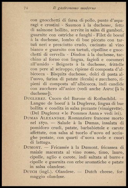 Il Gastronomo moderno : vademecum ad uso degli albergatori, cuochi, segretari e personale d'albergo, corredato da 250 menus originali e moderni e da un dizionario di cucina contenente oltre 4000 traduzioni ed annotazioni sul significato e l'etimologia dei termini più in uso nel gergo di cucina francese