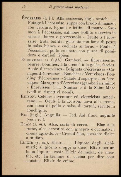 Il Gastronomo moderno : vademecum ad uso degli albergatori, cuochi, segretari e personale d'albergo, corredato da 250 menus originali e moderni e da un dizionario di cucina contenente oltre 4000 traduzioni ed annotazioni sul significato e l'etimologia dei termini più in uso nel gergo di cucina francese