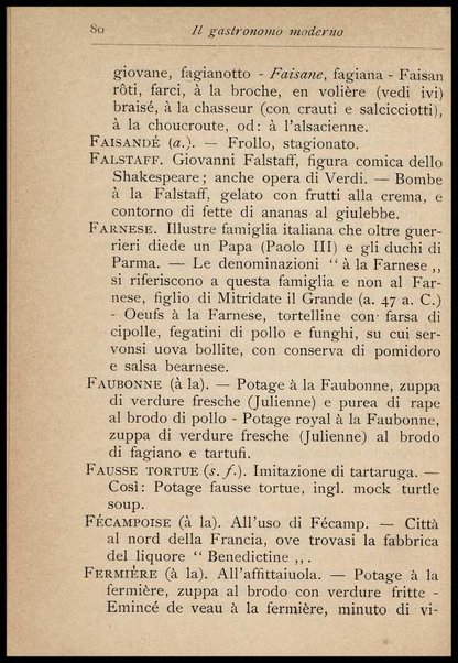 Il Gastronomo moderno : vademecum ad uso degli albergatori, cuochi, segretari e personale d'albergo, corredato da 250 menus originali e moderni e da un dizionario di cucina contenente oltre 4000 traduzioni ed annotazioni sul significato e l'etimologia dei termini più in uso nel gergo di cucina francese