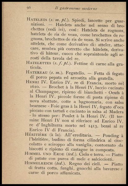 Il Gastronomo moderno : vademecum ad uso degli albergatori, cuochi, segretari e personale d'albergo, corredato da 250 menus originali e moderni e da un dizionario di cucina contenente oltre 4000 traduzioni ed annotazioni sul significato e l'etimologia dei termini più in uso nel gergo di cucina francese