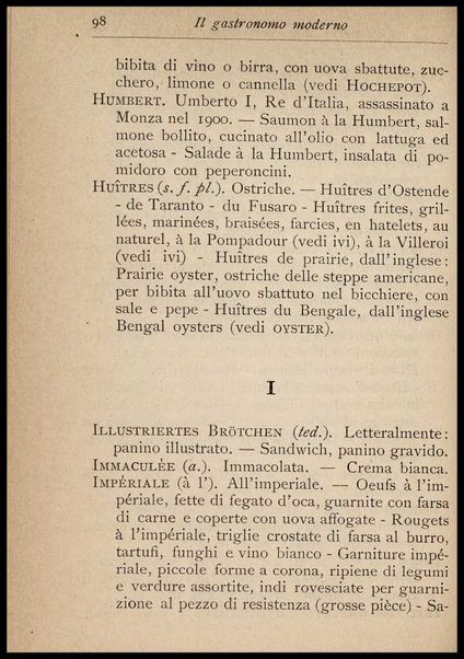 Il Gastronomo moderno : vademecum ad uso degli albergatori, cuochi, segretari e personale d'albergo, corredato da 250 menus originali e moderni e da un dizionario di cucina contenente oltre 4000 traduzioni ed annotazioni sul significato e l'etimologia dei termini più in uso nel gergo di cucina francese