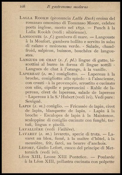 Il Gastronomo moderno : vademecum ad uso degli albergatori, cuochi, segretari e personale d'albergo, corredato da 250 menus originali e moderni e da un dizionario di cucina contenente oltre 4000 traduzioni ed annotazioni sul significato e l'etimologia dei termini più in uso nel gergo di cucina francese