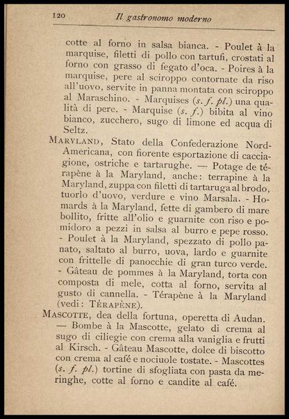 Il Gastronomo moderno : vademecum ad uso degli albergatori, cuochi, segretari e personale d'albergo, corredato da 250 menus originali e moderni e da un dizionario di cucina contenente oltre 4000 traduzioni ed annotazioni sul significato e l'etimologia dei termini più in uso nel gergo di cucina francese