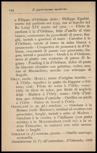 Il Gastronomo moderno : vademecum ad uso degli albergatori, cuochi, segretari e personale d'albergo, corredato da 250 menus originali e moderni e da un dizionario di cucina contenente oltre 4000 traduzioni ed annotazioni sul significato e l'etimologia dei termini più in uso nel gergo di cucina francese