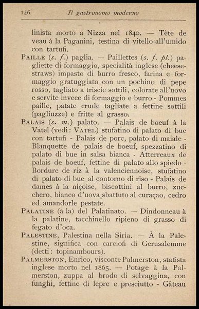 Il Gastronomo moderno : vademecum ad uso degli albergatori, cuochi, segretari e personale d'albergo, corredato da 250 menus originali e moderni e da un dizionario di cucina contenente oltre 4000 traduzioni ed annotazioni sul significato e l'etimologia dei termini più in uso nel gergo di cucina francese