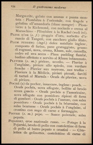 Il Gastronomo moderno : vademecum ad uso degli albergatori, cuochi, segretari e personale d'albergo, corredato da 250 menus originali e moderni e da un dizionario di cucina contenente oltre 4000 traduzioni ed annotazioni sul significato e l'etimologia dei termini più in uso nel gergo di cucina francese