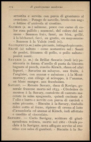 Il Gastronomo moderno : vademecum ad uso degli albergatori, cuochi, segretari e personale d'albergo, corredato da 250 menus originali e moderni e da un dizionario di cucina contenente oltre 4000 traduzioni ed annotazioni sul significato e l'etimologia dei termini più in uso nel gergo di cucina francese