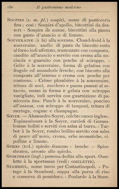 Il Gastronomo moderno : vademecum ad uso degli albergatori, cuochi, segretari e personale d'albergo, corredato da 250 menus originali e moderni e da un dizionario di cucina contenente oltre 4000 traduzioni ed annotazioni sul significato e l'etimologia dei termini più in uso nel gergo di cucina francese