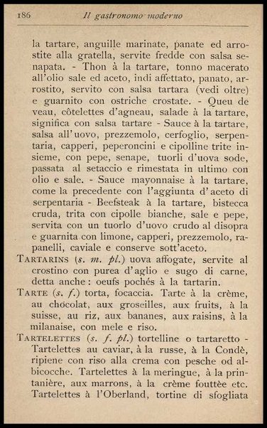 Il Gastronomo moderno : vademecum ad uso degli albergatori, cuochi, segretari e personale d'albergo, corredato da 250 menus originali e moderni e da un dizionario di cucina contenente oltre 4000 traduzioni ed annotazioni sul significato e l'etimologia dei termini più in uso nel gergo di cucina francese