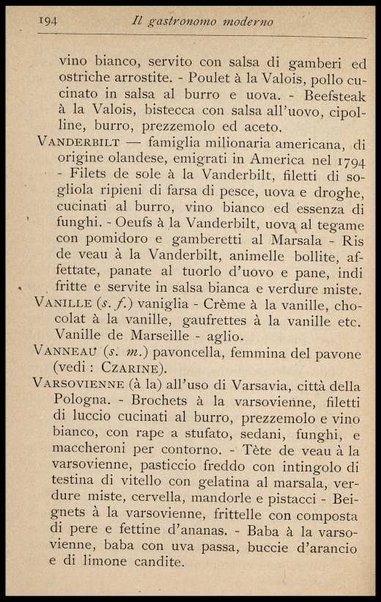 Il Gastronomo moderno : vademecum ad uso degli albergatori, cuochi, segretari e personale d'albergo, corredato da 250 menus originali e moderni e da un dizionario di cucina contenente oltre 4000 traduzioni ed annotazioni sul significato e l'etimologia dei termini più in uso nel gergo di cucina francese